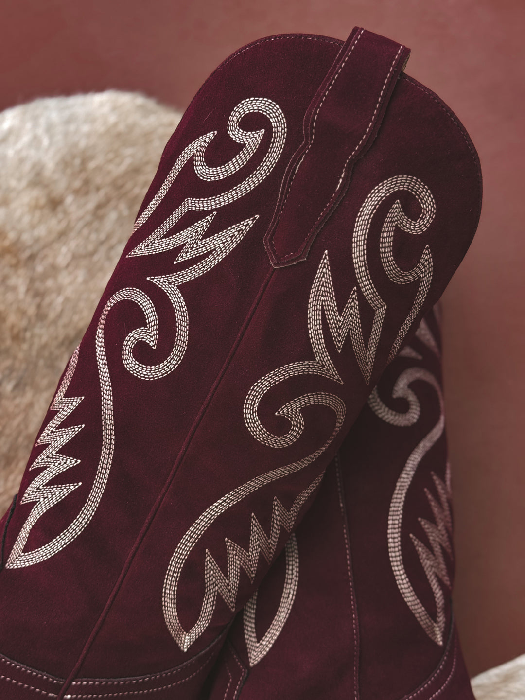 Maroon Suede Embroidered Cowgirl Boots