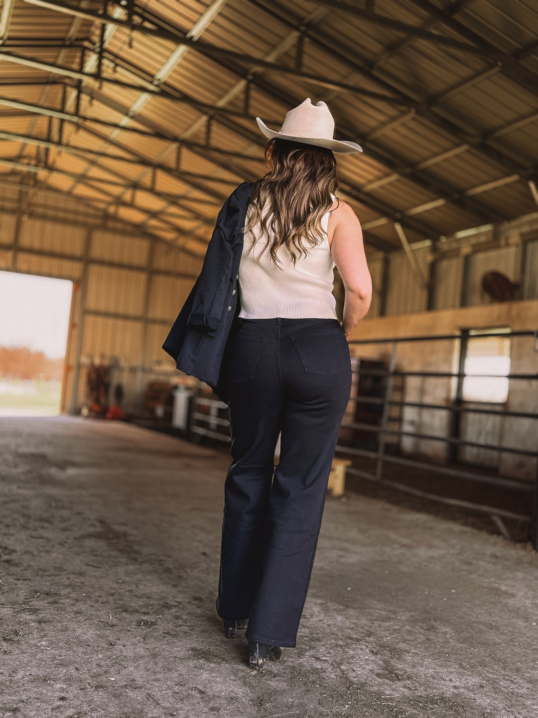 High-Rise Wide Leg Jeans – Black Stretch Denim