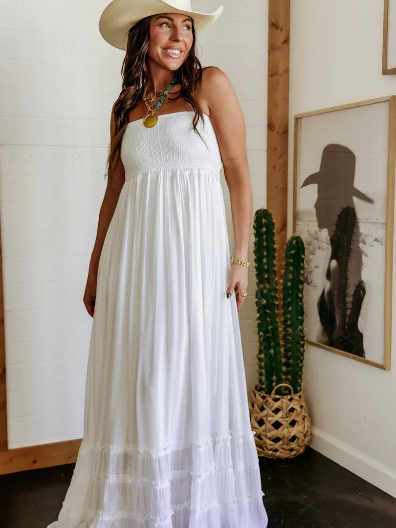 Ivory Smocked Halter Maxi Dress