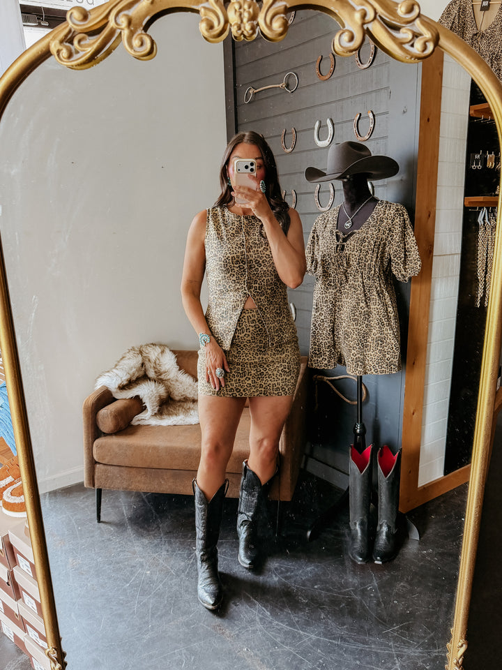 Leopard Denim Snap Button Vest