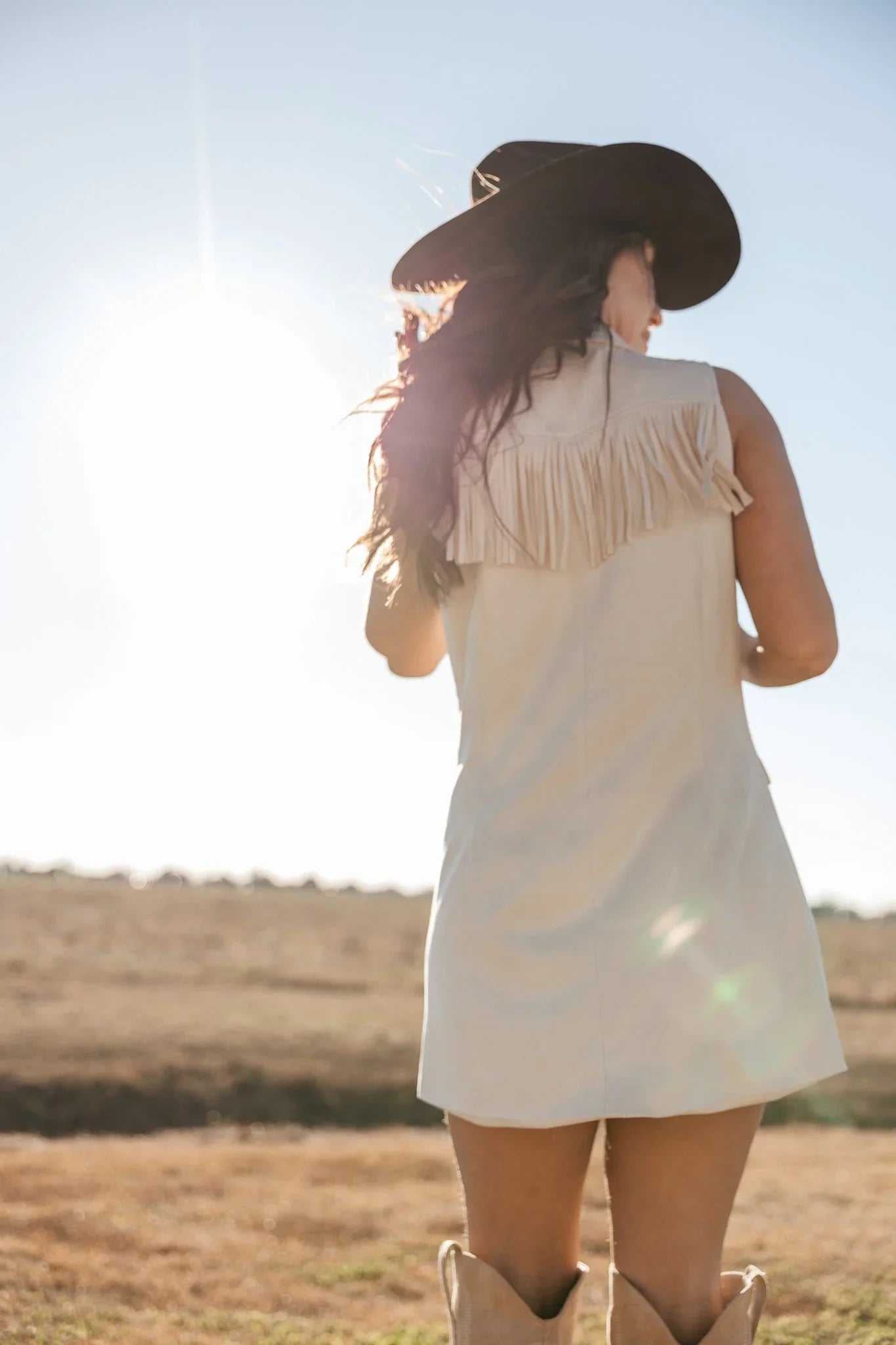 Double Fringe Suede Dress- Ivory S Double Fringe Suede Dress- Ivory S