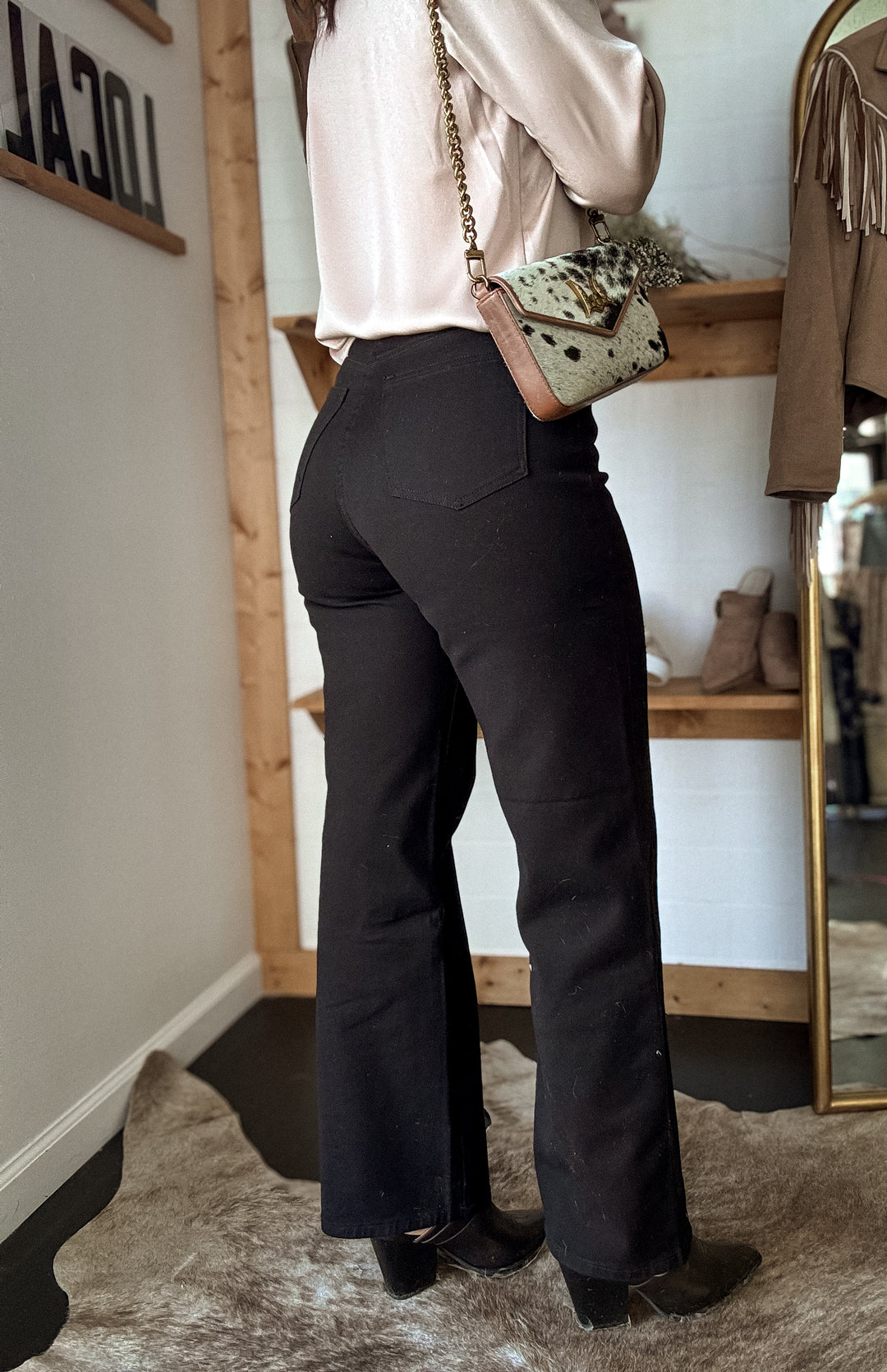 High-Rise Wide Leg Jeans – Black Stretch Denim