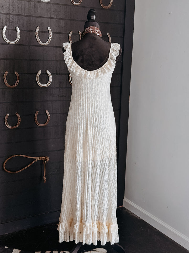 Ivory Lace Ruffle Maxi Dress