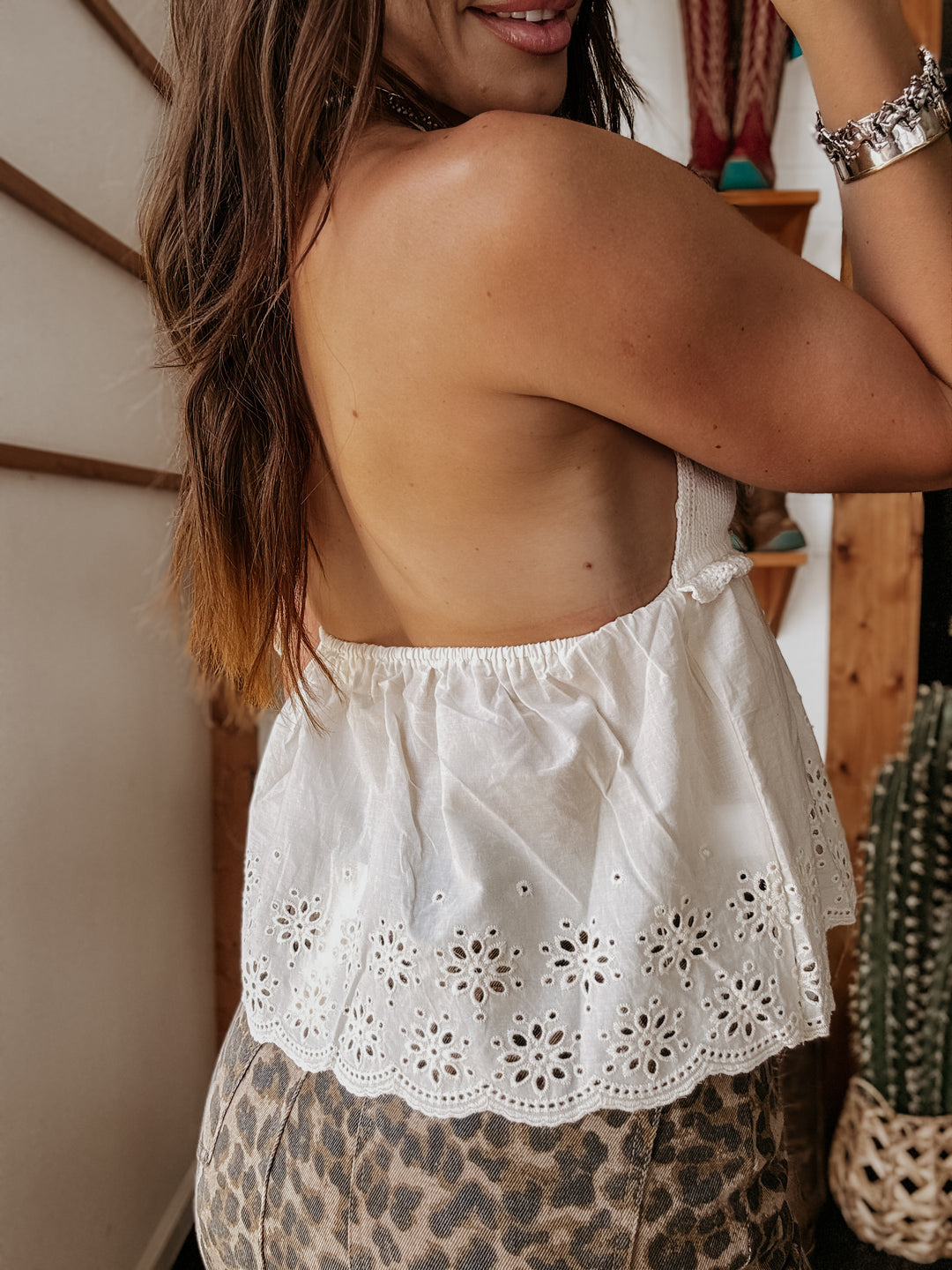 Ivory Eyelet Halter Top
