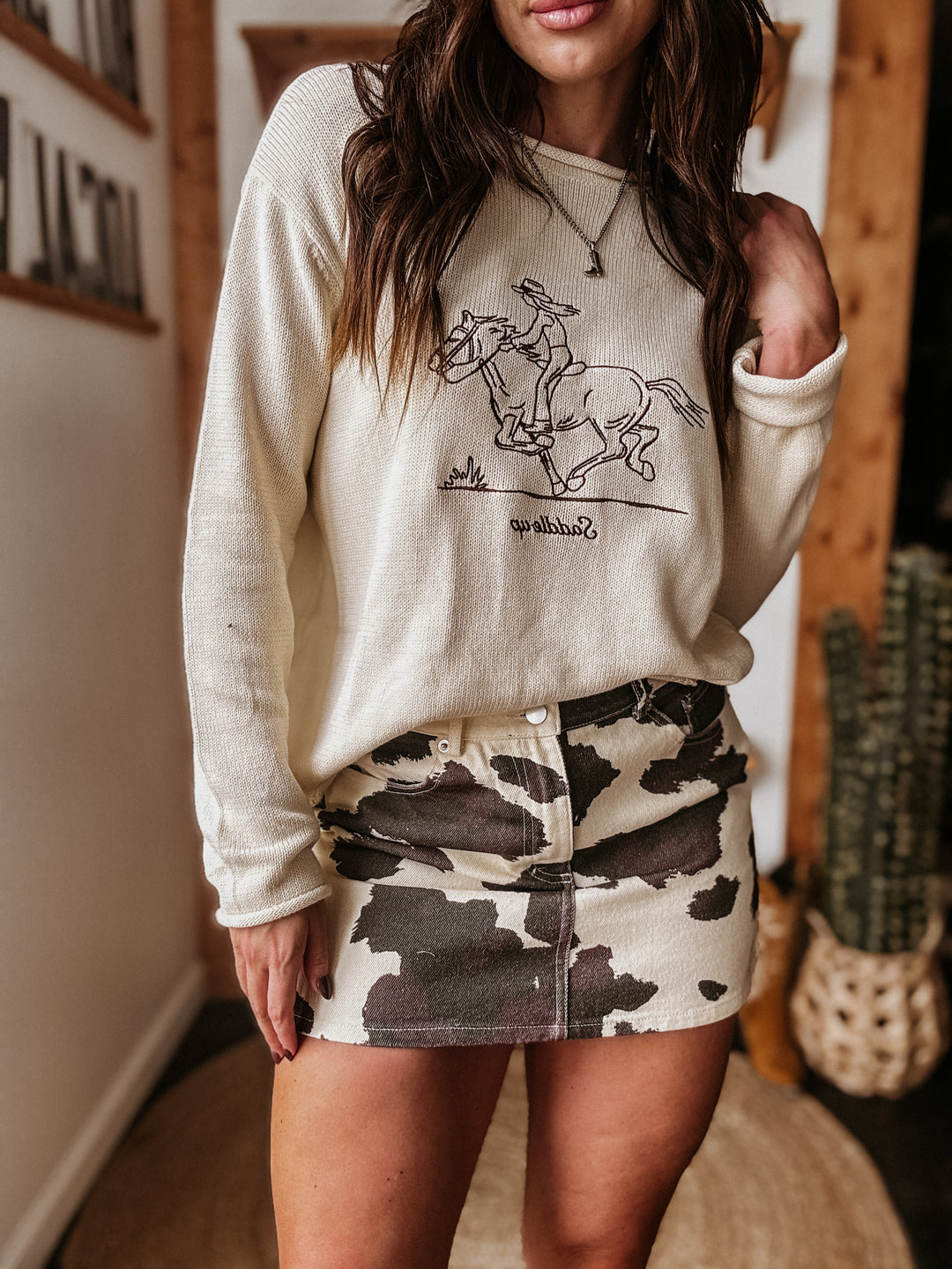 Cow Print Western Mini Skirt – Brown & Cream