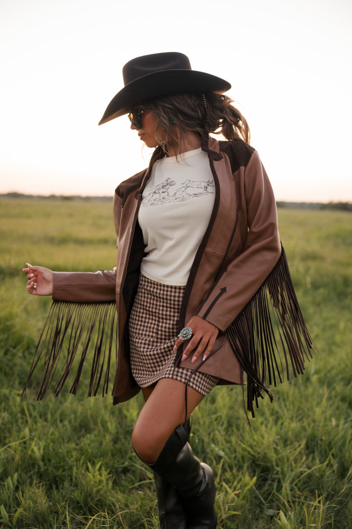 Double Down Longline Blazer - Brown Leather