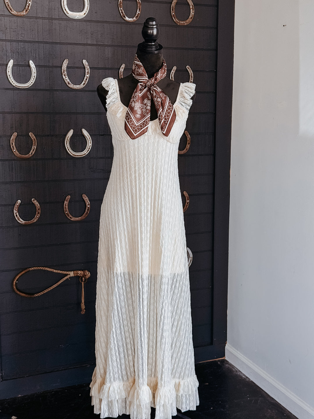 Ivory Lace Ruffle Maxi Dress