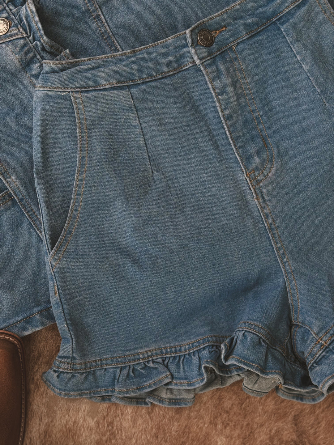 Denim Ruffle Vest & Shorts Set