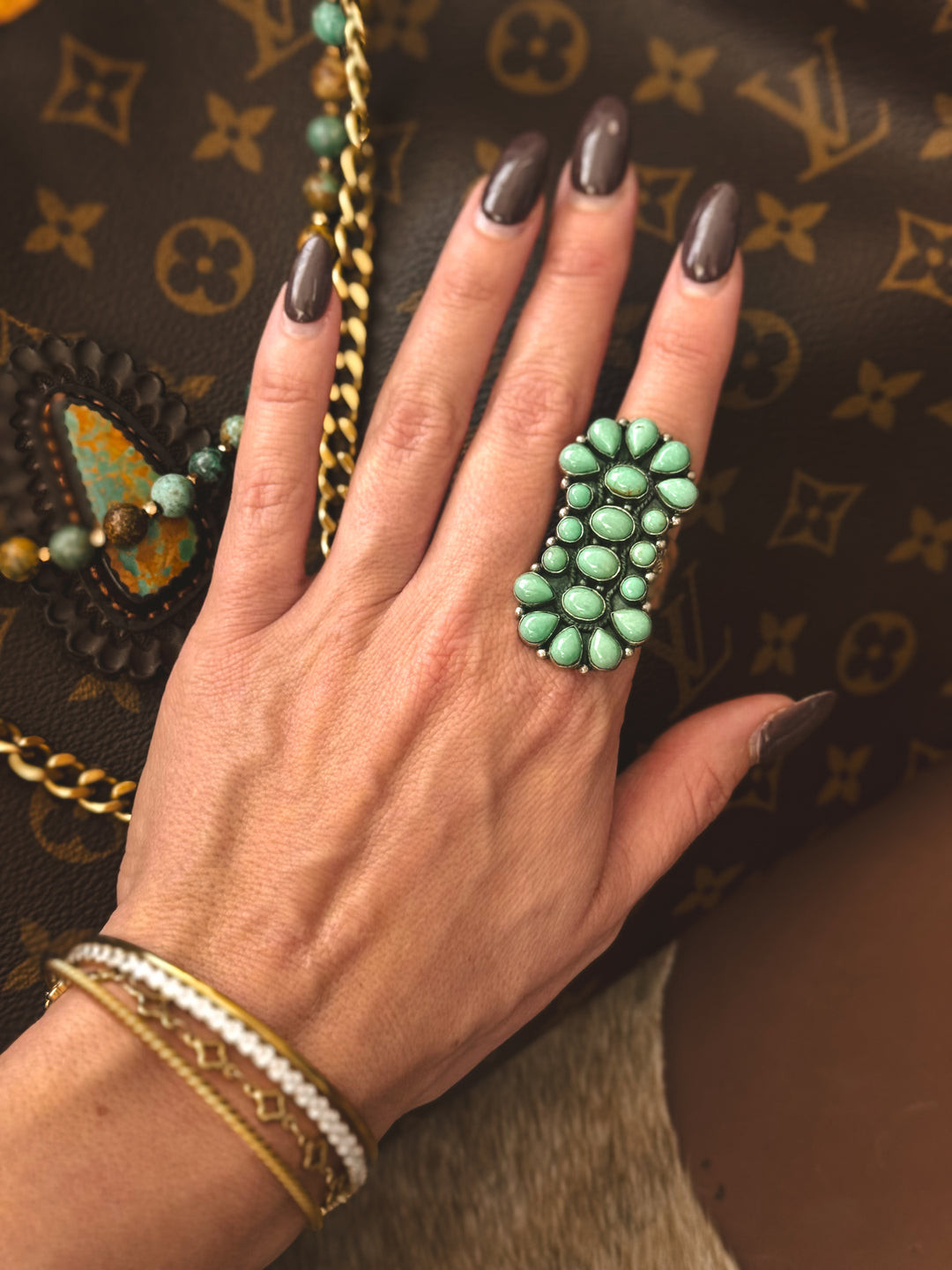 Genuine Turquoise Cluster Ring