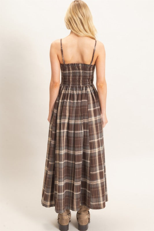 Timber Trail Plaid Smocked Midi Dress 8/15