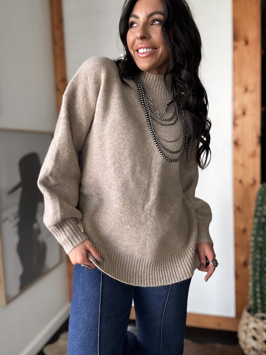 Mock Neck Sweater - Cream