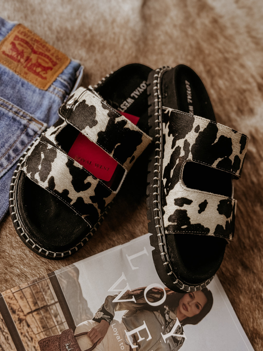 Deen Canyon Sandals ( Black and White Cowhide)