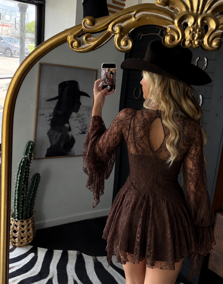 Brown Floral Lace Mini Dress PRE ORDER 9/30