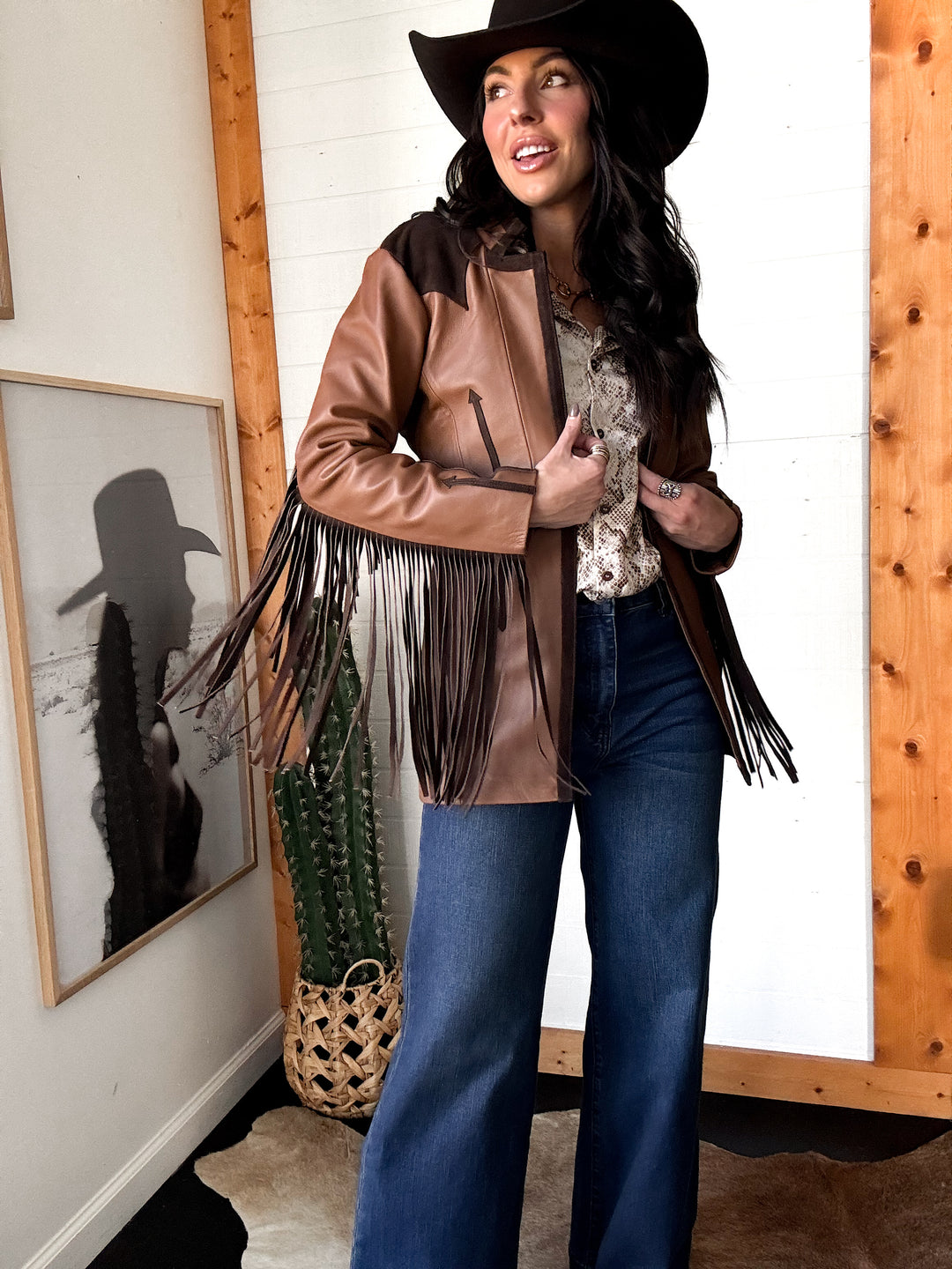 Double Down Longline Blazer - Brown Leather