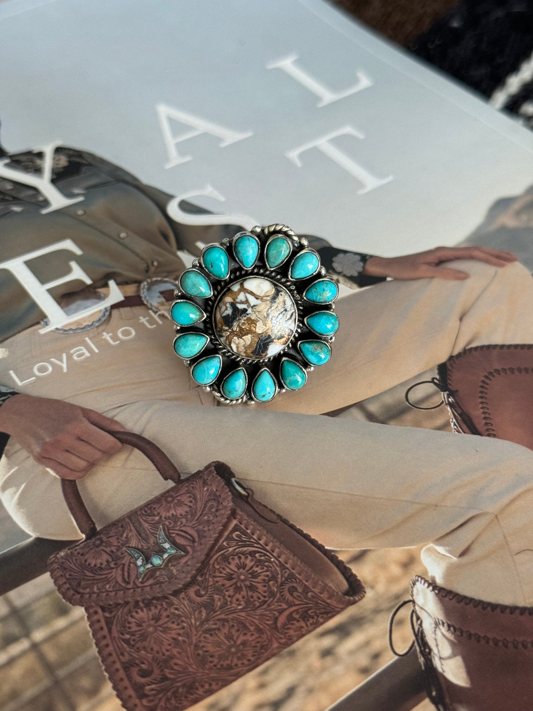White Buffalo Mojave & Turquoise Cluster Ring
