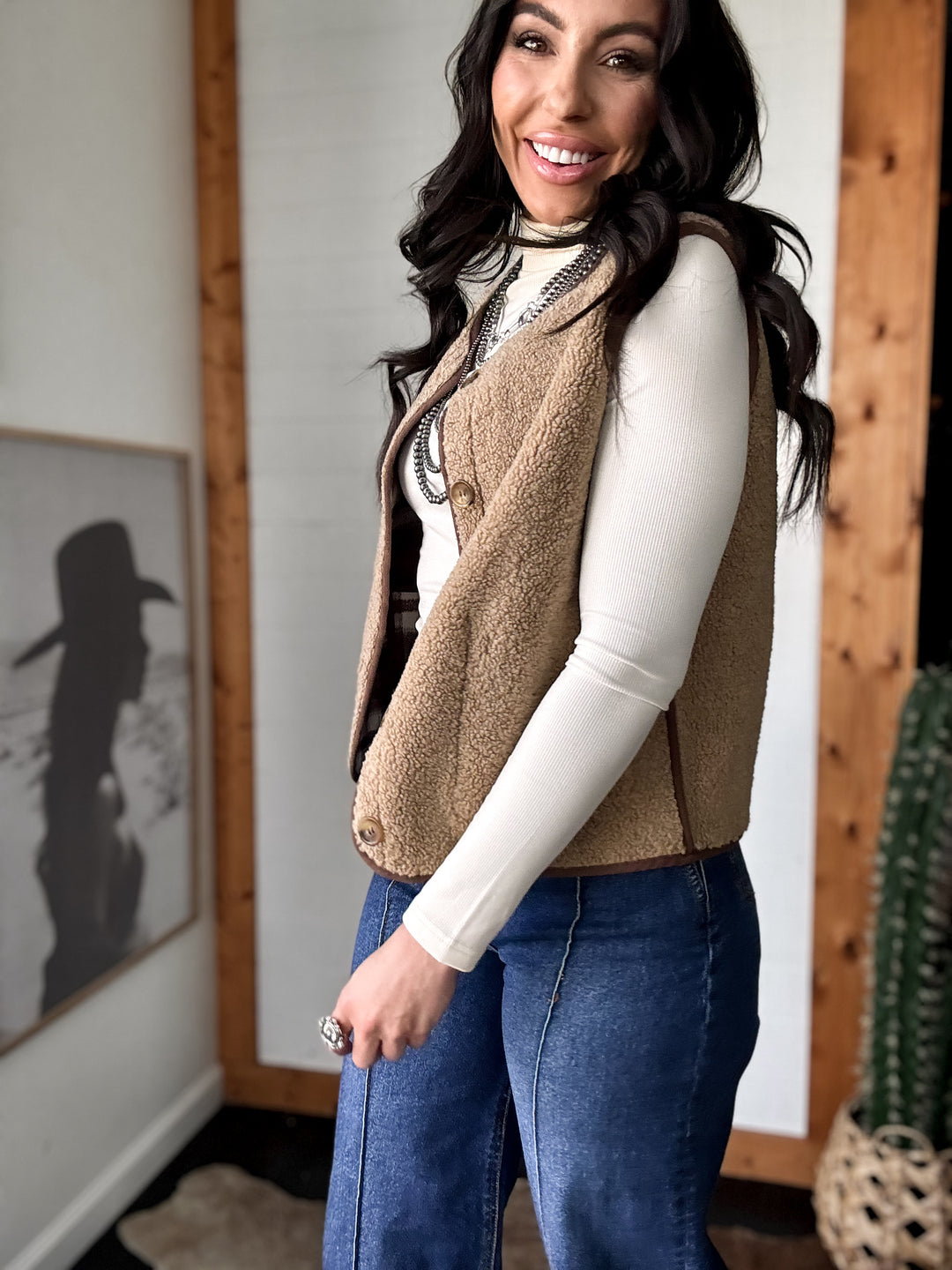 Reversible Plaid & Sherpa Western Vest