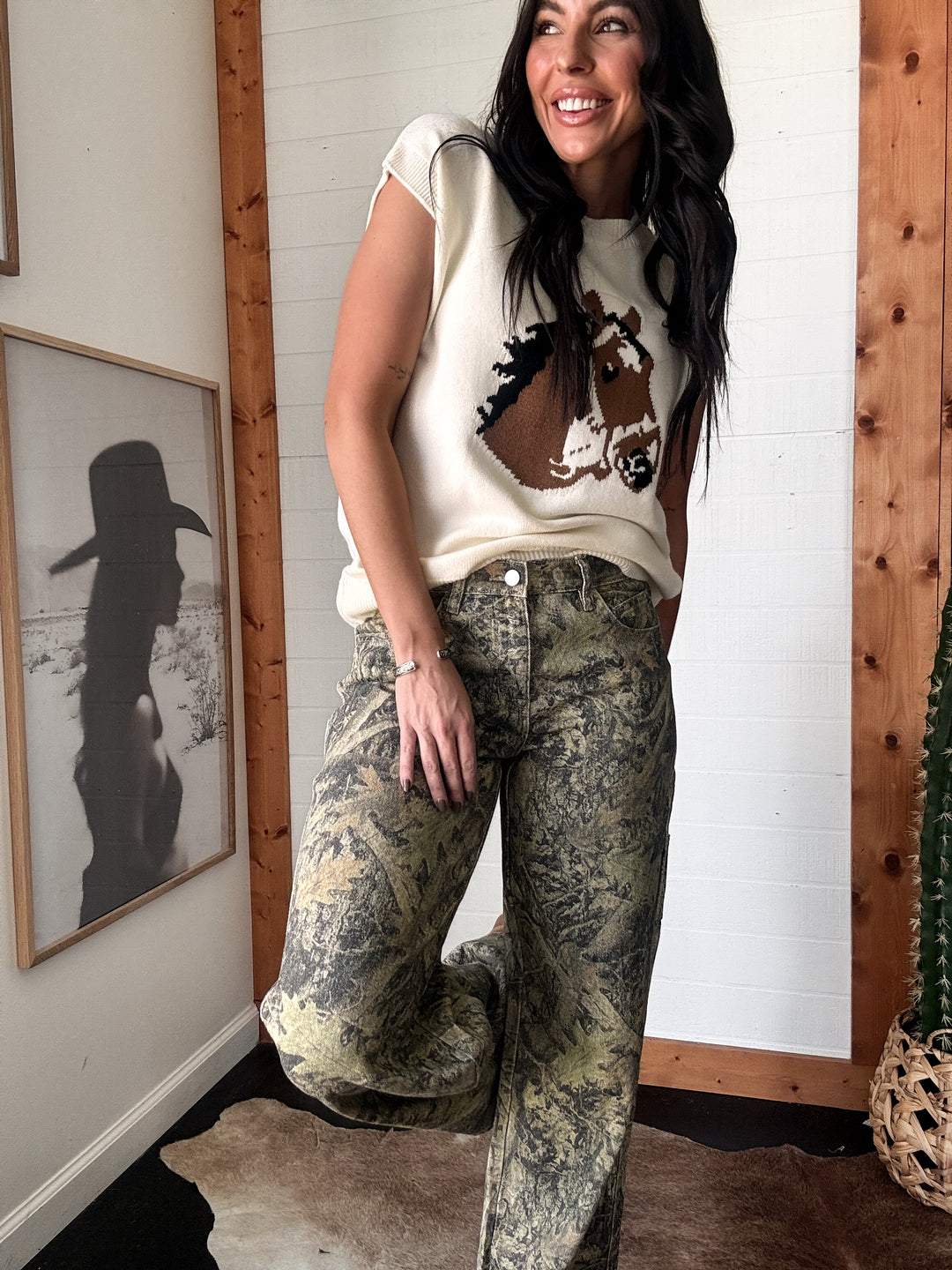 Forest Camo Wide-Leg Utility Pants