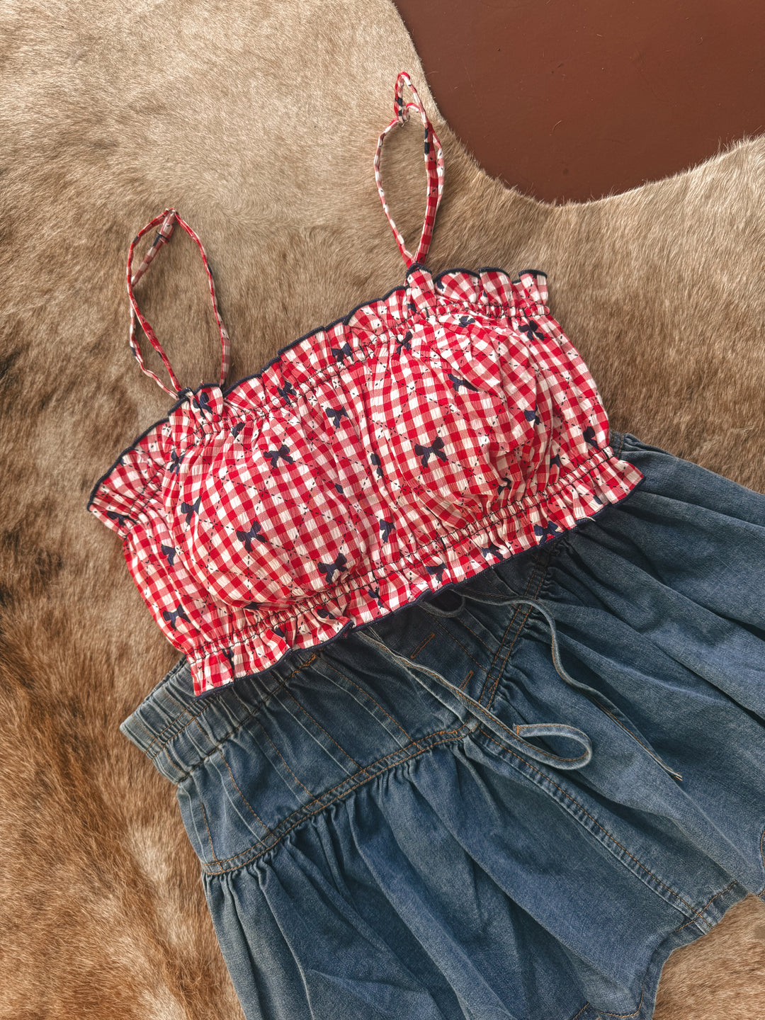 Red Gingham Bow Bralette Top