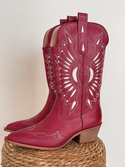 Western Sun Cutout Boots (Dusted Ruby)