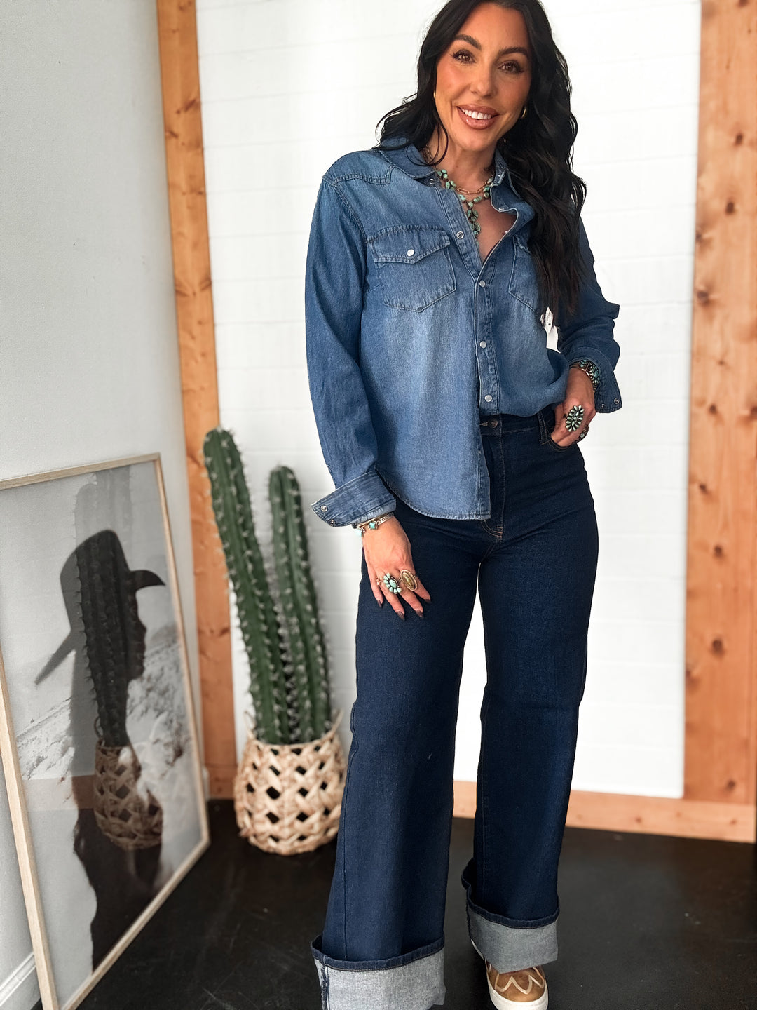 The Denim Pearl Snap - Medium Wash