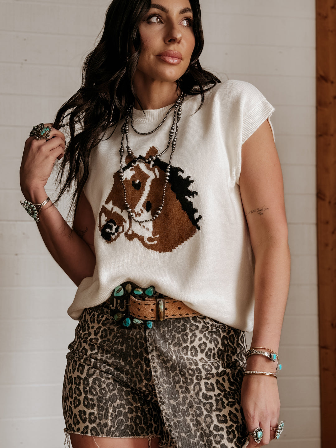 Leopard High Rise Denim Skort