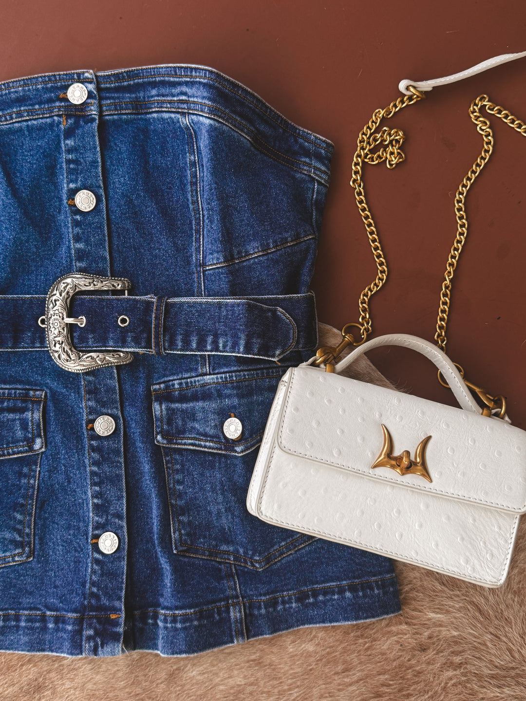 Western Buckle Strapless Denim Bustier Top