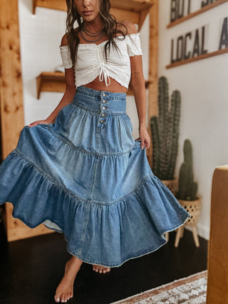 The Tiered Denim Maxi Skirt