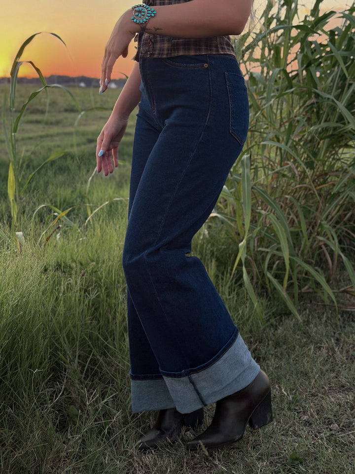 Dark Wash High Rise Wide Leg Jeans