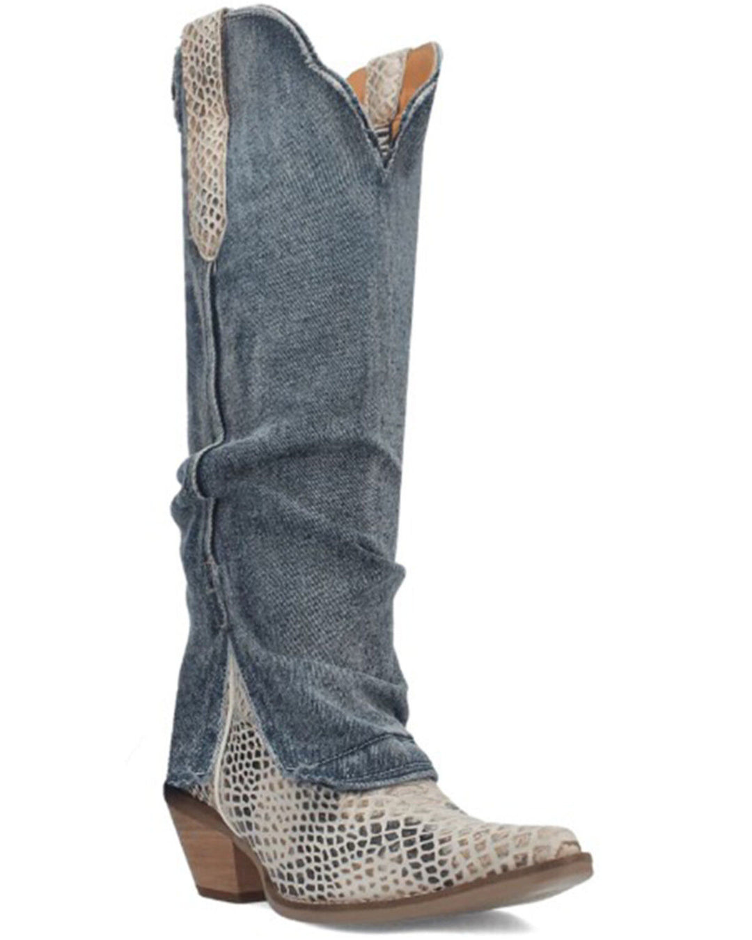 Dingo Shabby Denim & Lizard Embossed Western Boots