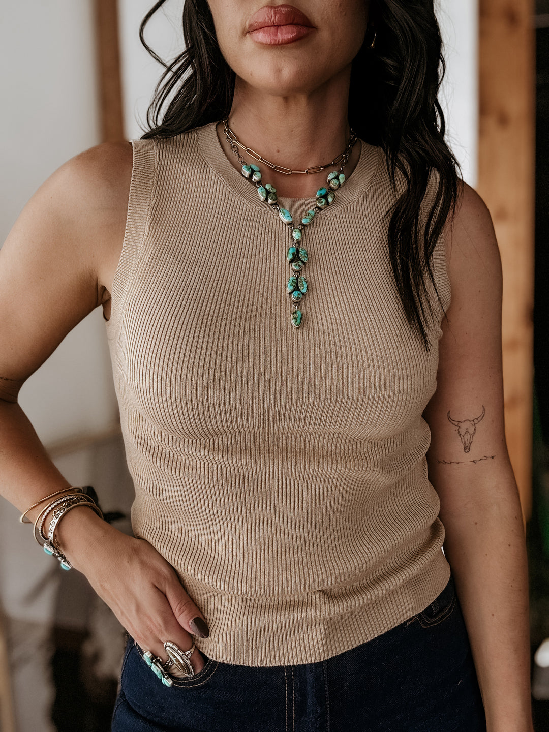 High Neck Ribbed Tank (Light Taupe)