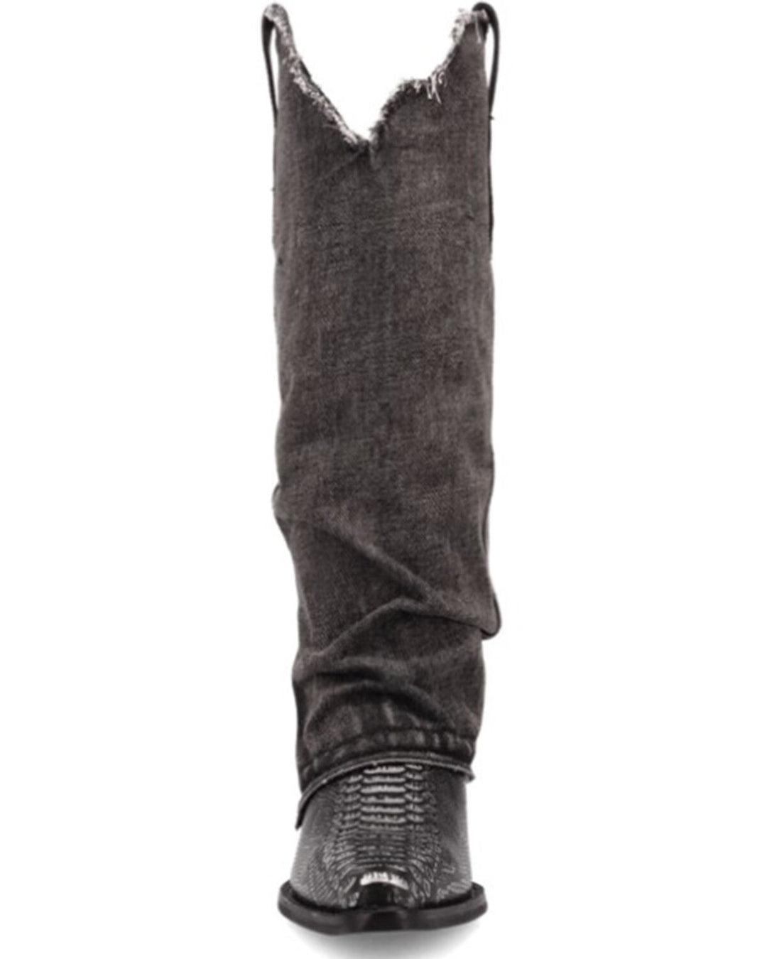 Dingo Shabby Black Denim & Lizard Embossed Western Boots