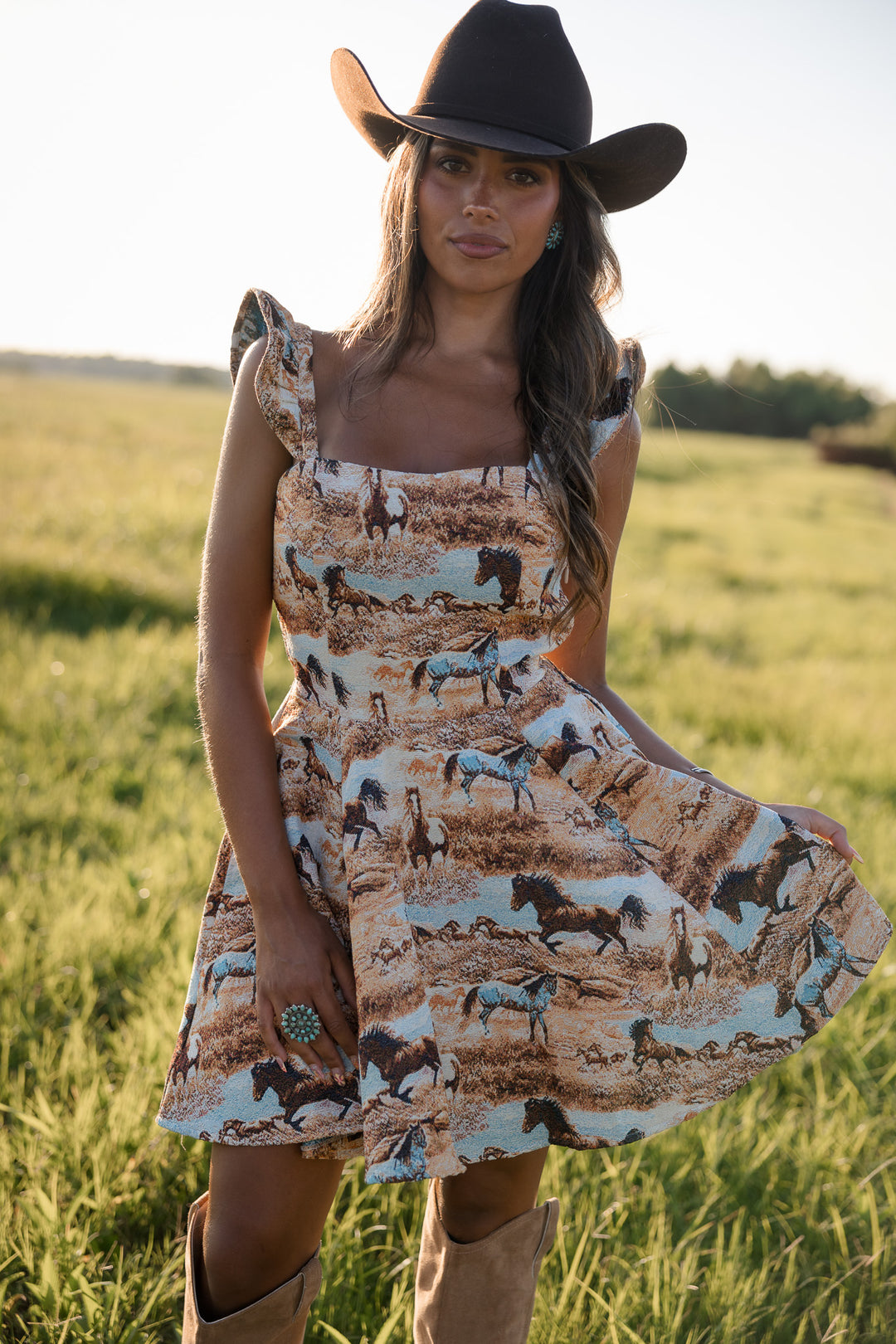 western mini dress Light Brown Backless Faux Leather Embroidered S / Light Brown This light brown mini dress form Women's Contrast Cuff Western Mini