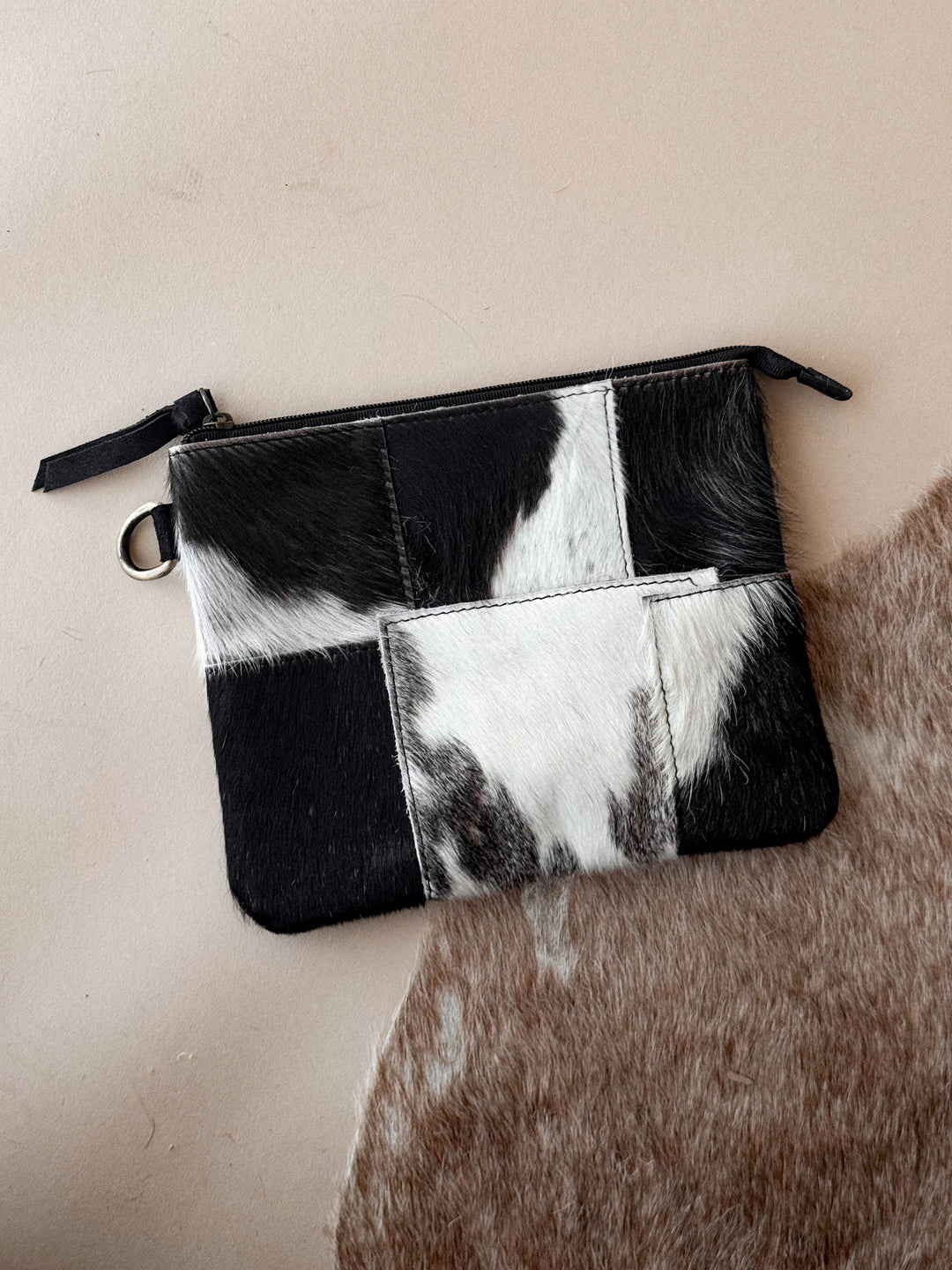 Cowhide Patchwork Wristlet – Black