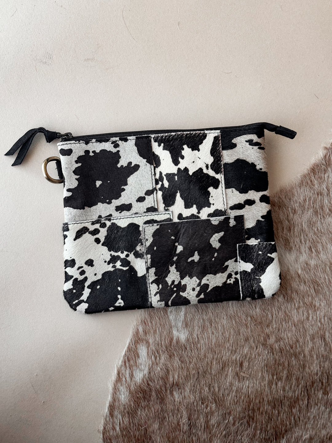 Cowhide Patchwork Wristlet – Black