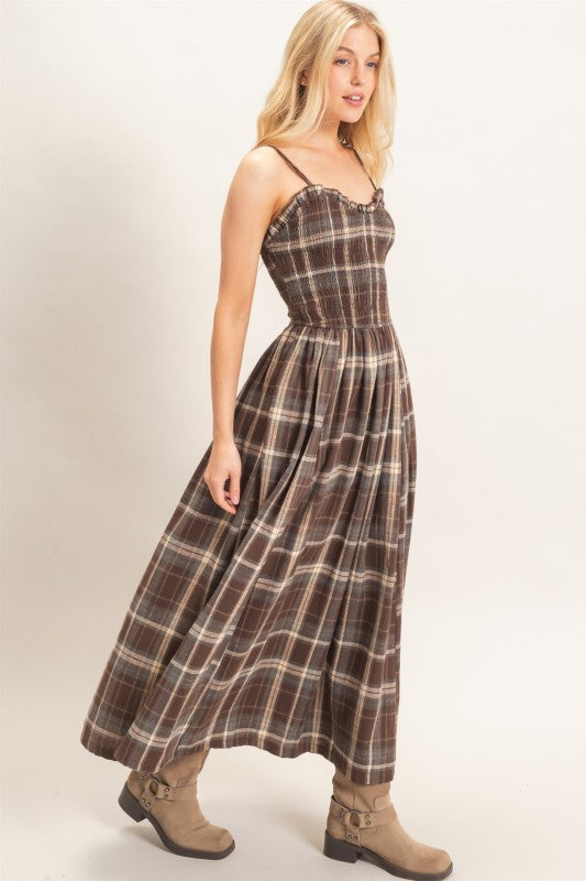Timber Trail Plaid Smocked Midi Dress 8/15