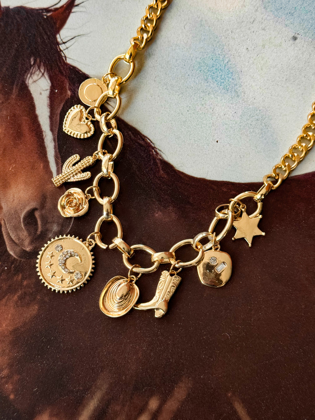 Giddy Up Charm Necklace - Gold