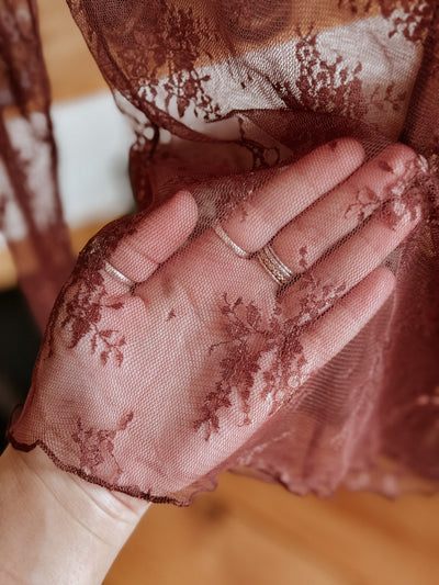 The Floral Lace Mesh Top (Dusty Scarlet)