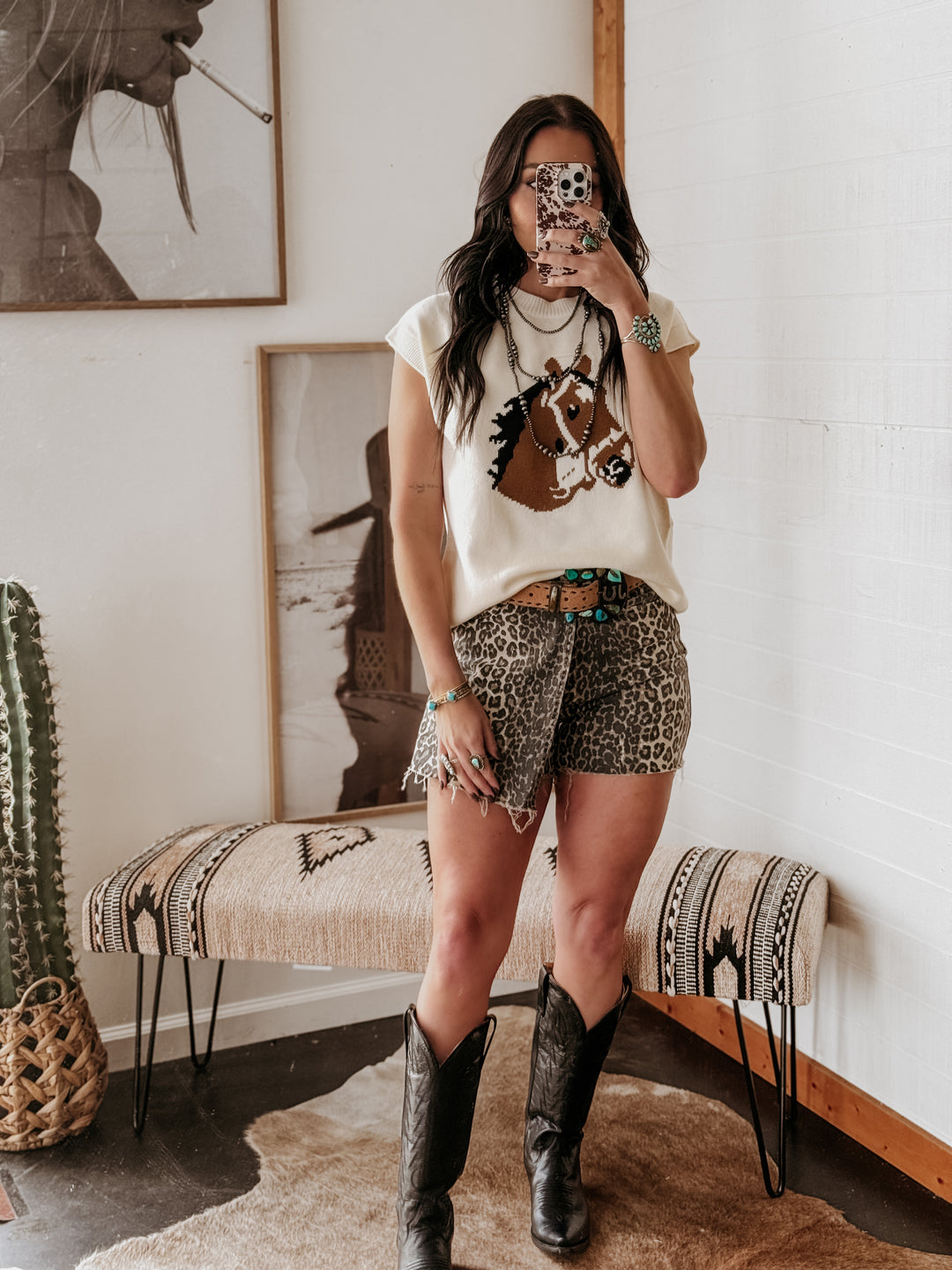 Leopard High Rise Denim Skort