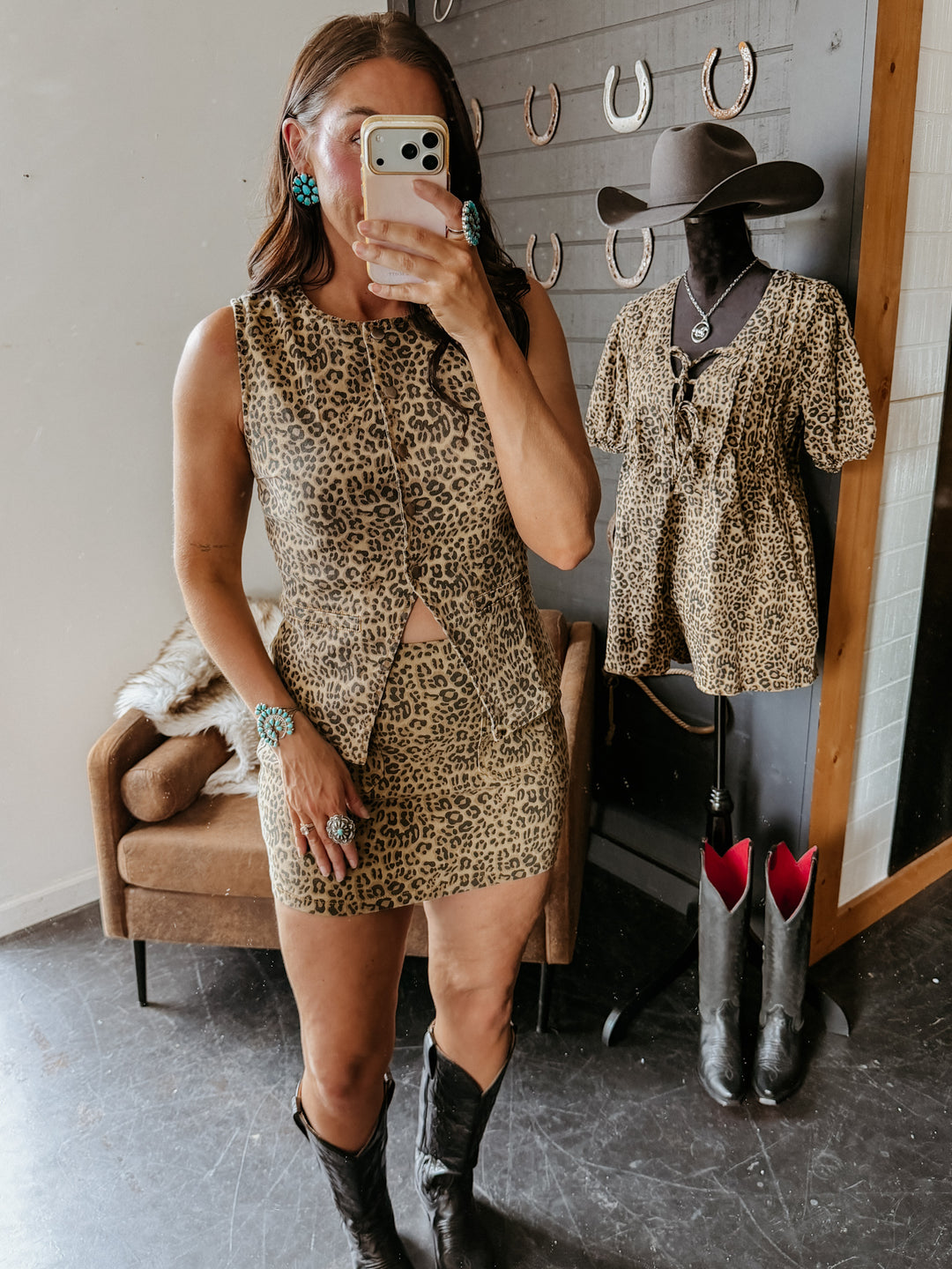 Leopard Denim Snap Button Vest