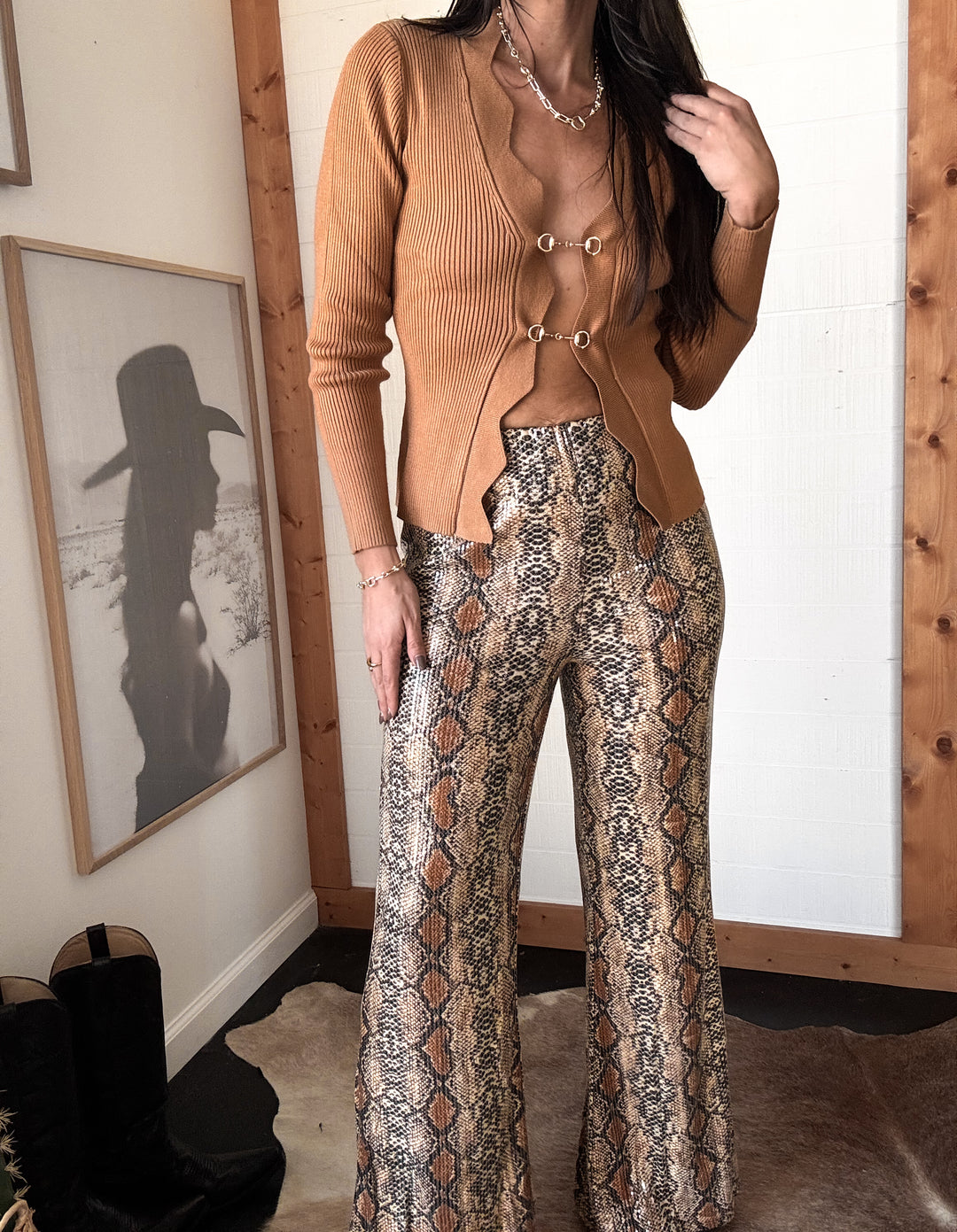 Sequin Python Flared Pants