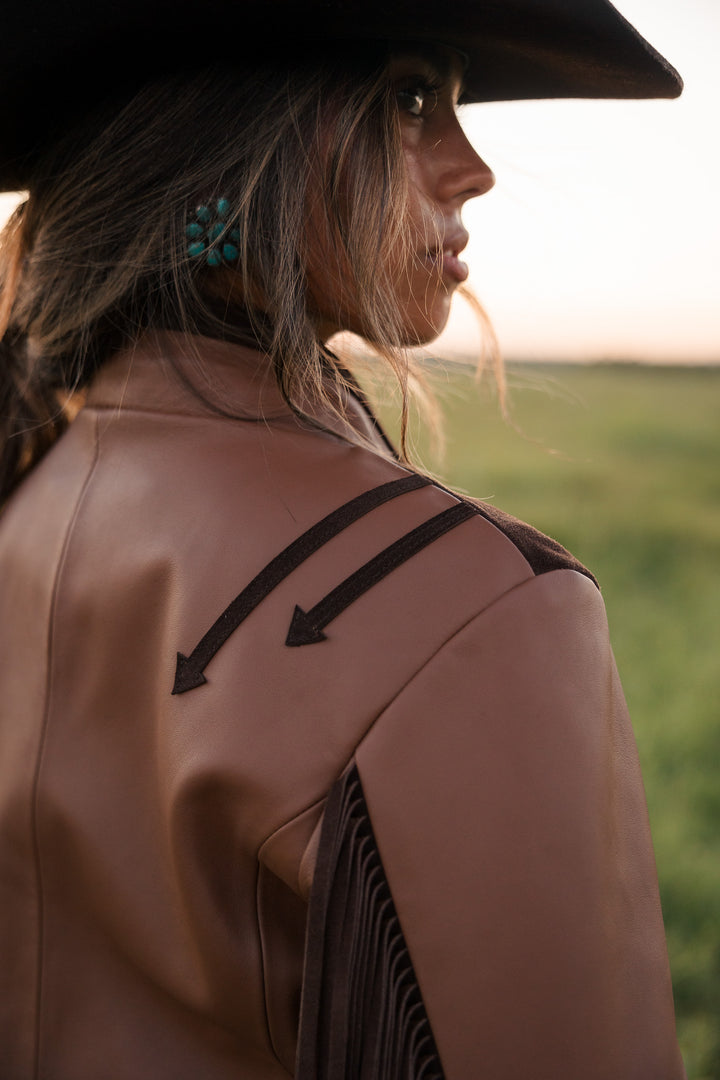 Double Down Longline Blazer - Brown Leather