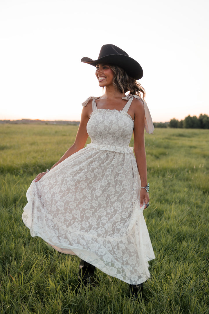 Dust &amp; Lace Tie Shoulder Midi Dress PRE ORDER 8/31