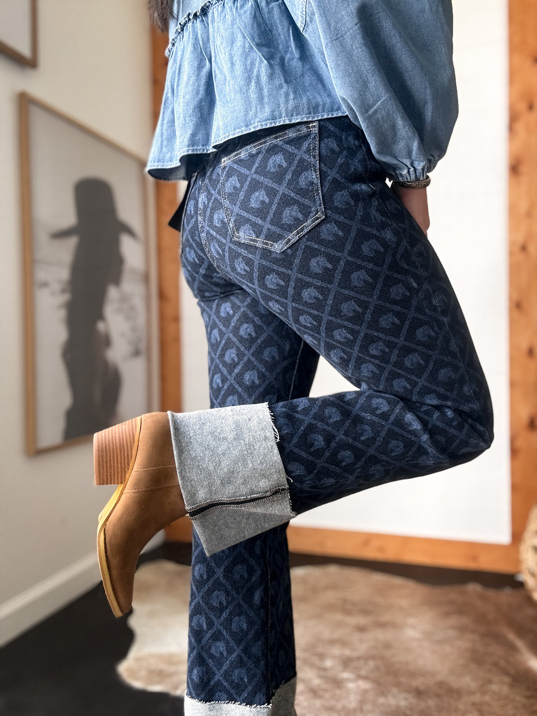 Denim Horse Cuffed High Rise Jeans