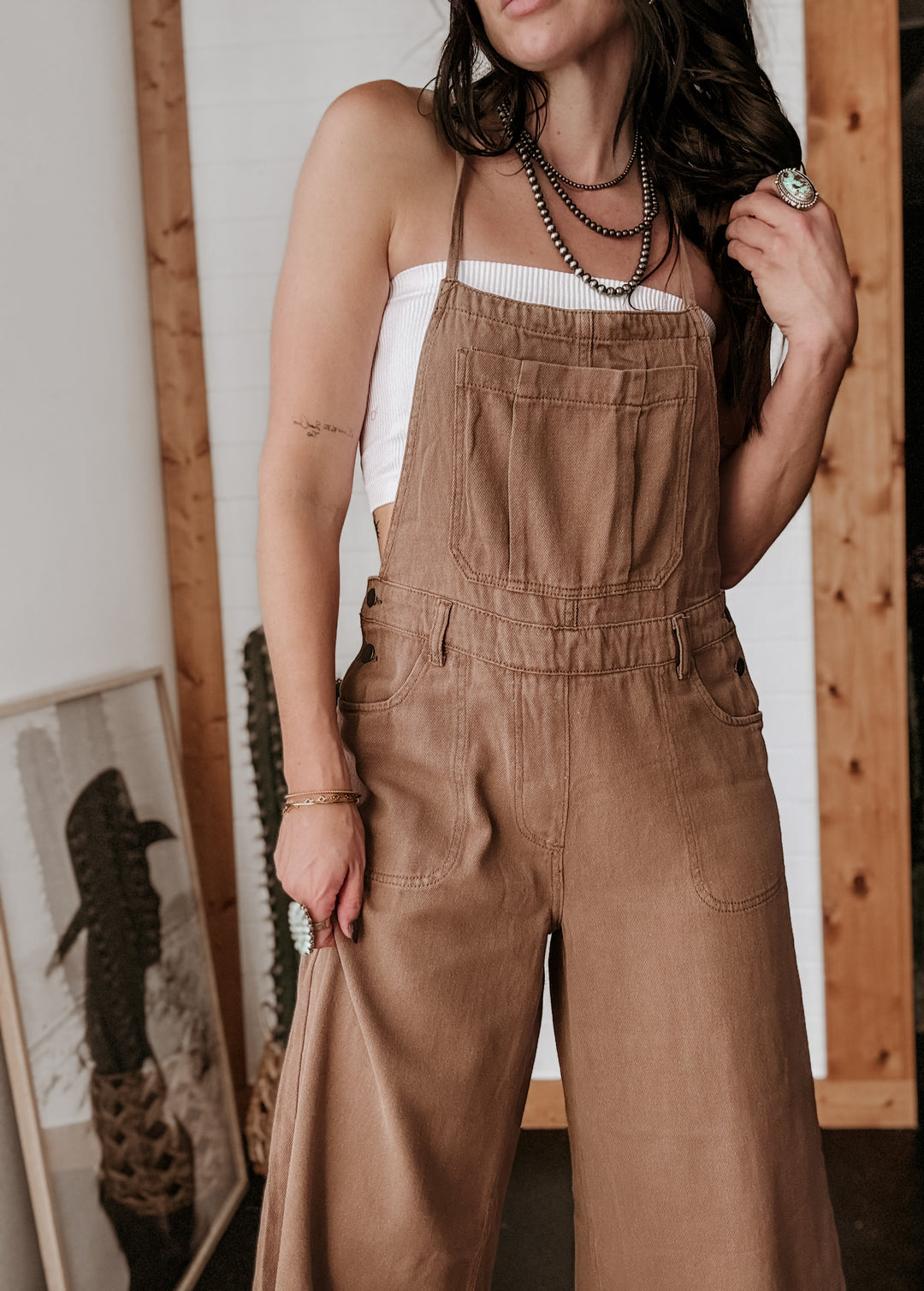 Mocha Washed Twill Wide Leg Jumpsuit