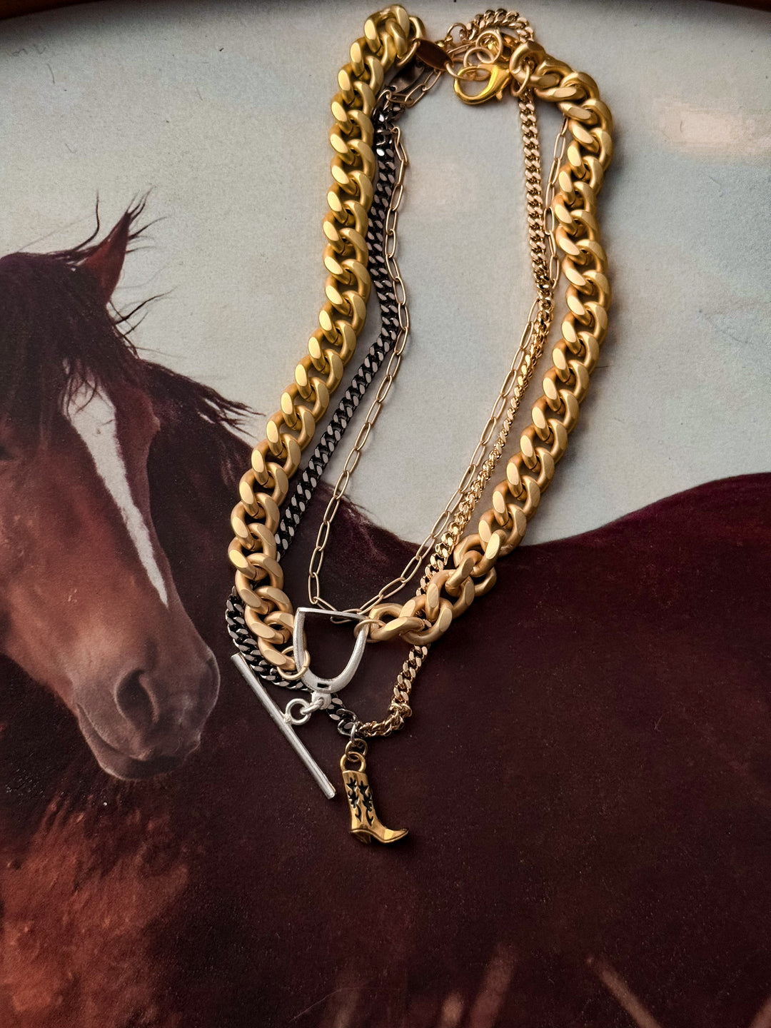 Satin Gold Layered Necklace - 3 piece set