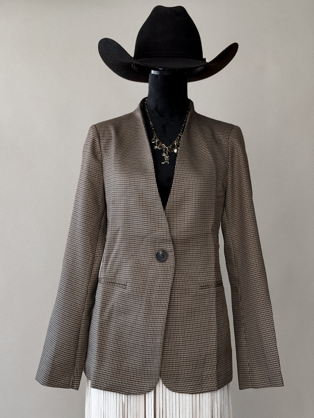 Belted Houndstooth Blazer