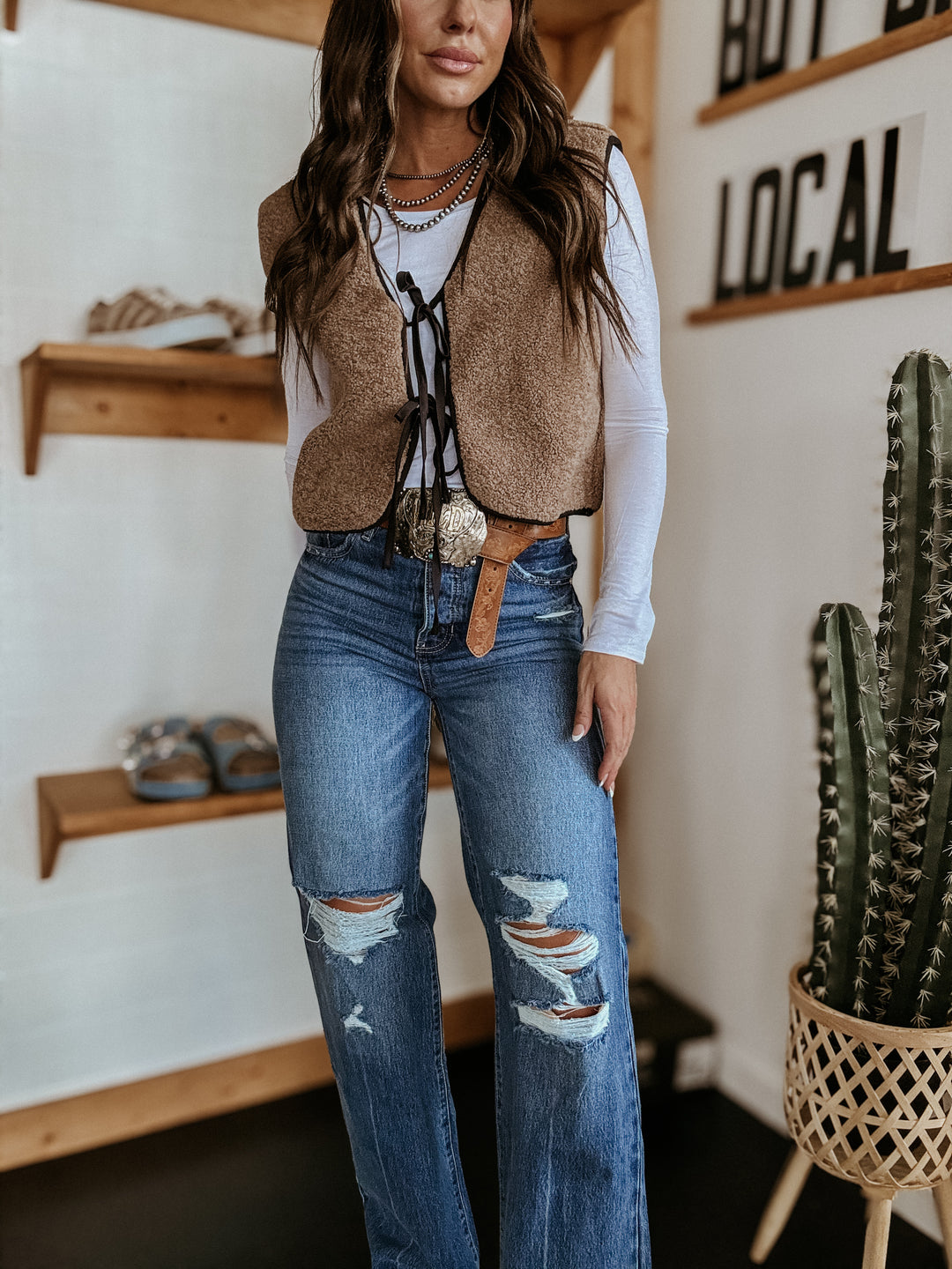 Western Fleece Double Tie Vest