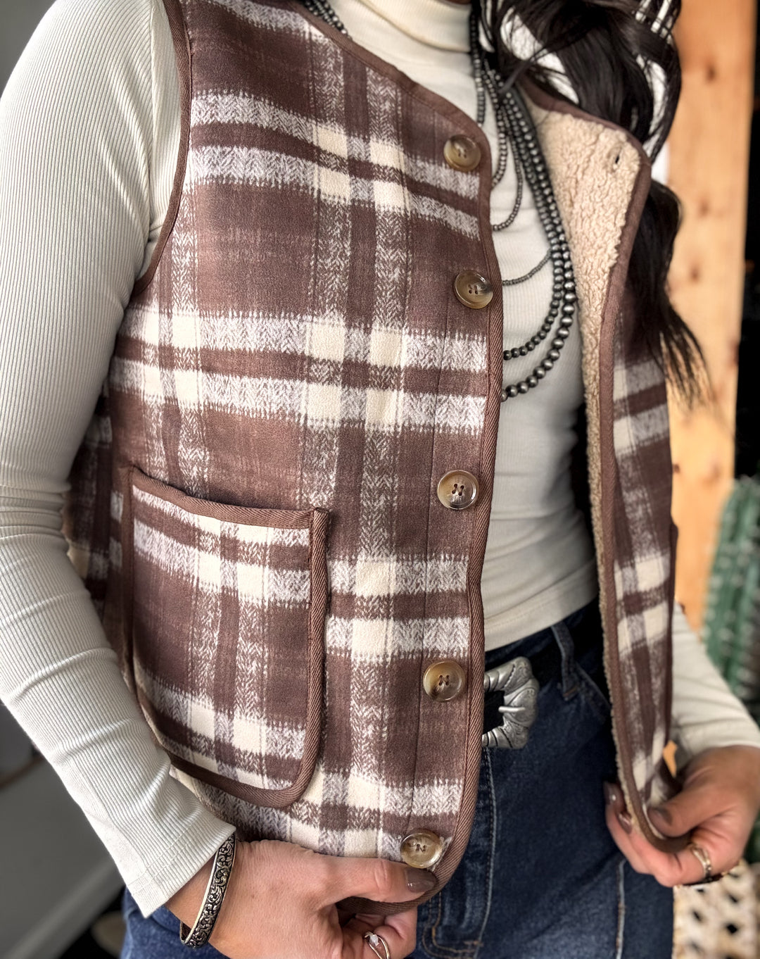 Reversible Plaid & Sherpa Western Vest