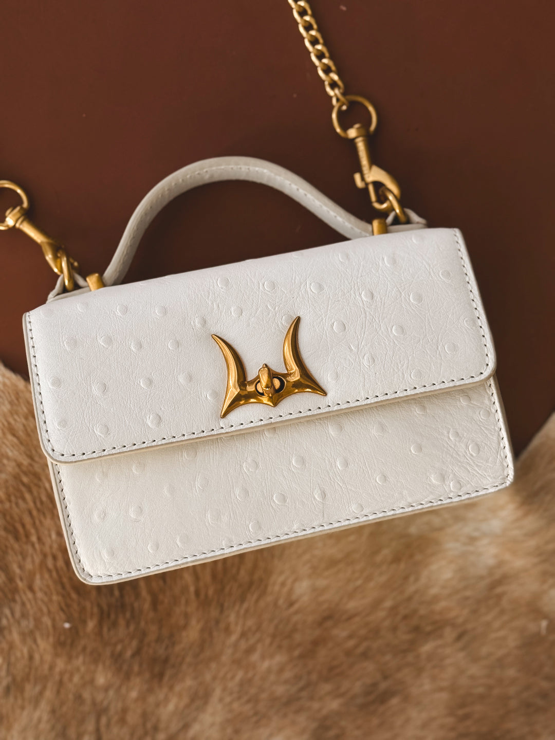 White Valencia Ostrich Leather Bag