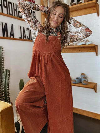 The Corduroy Wide Leg Overall (Rust)